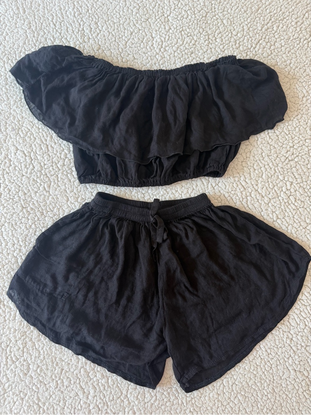 Just From Bali Black Ruffle 2 Piece Shorts Set Free Size